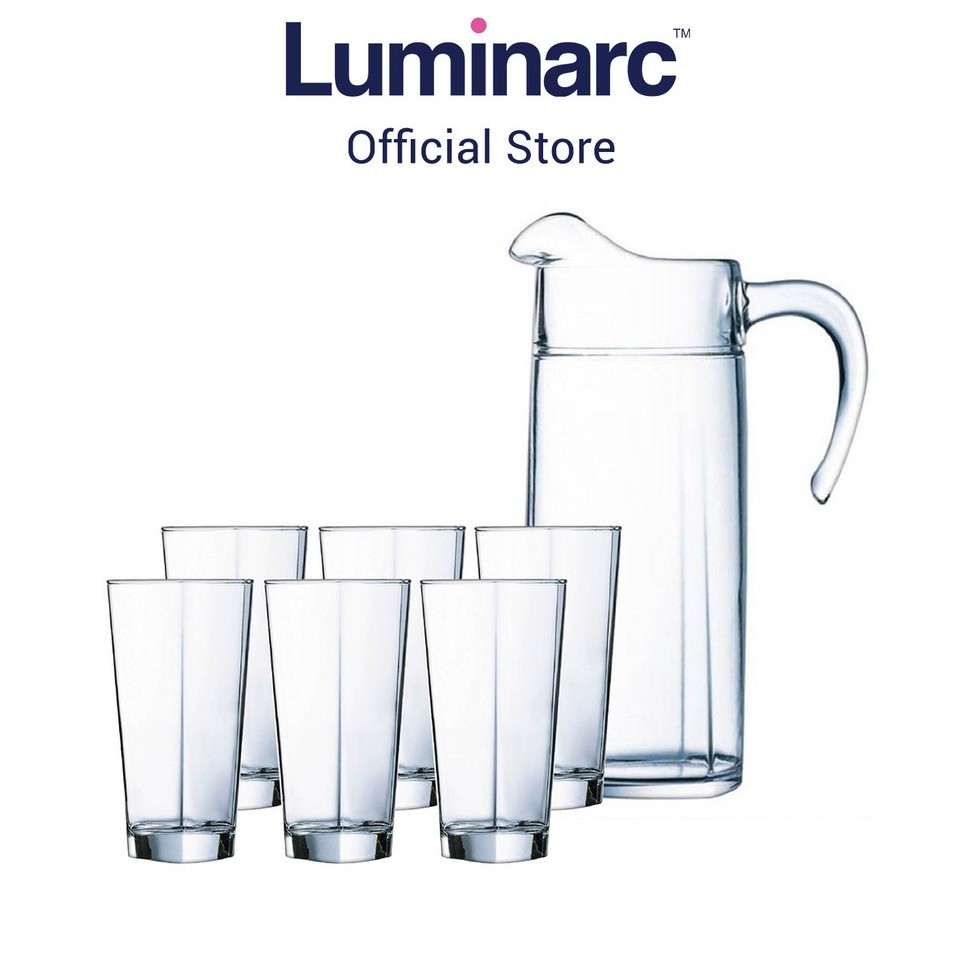 Luminarc Delta Heat Resistant and Dishwasher Safe Glass Water Jug 7pc