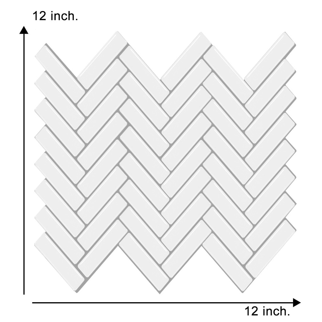 12*12 Inch 3D Tile Sticker White Herringbone Backsplash Sticker Peel
