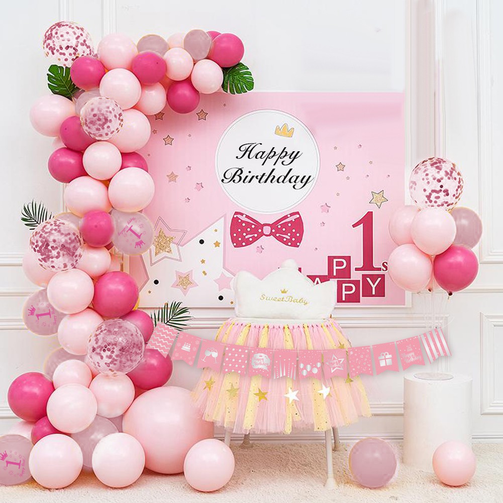 MMTX 1st Birthday Decoration Girl Balloon Birthday Roses Happy Birthday