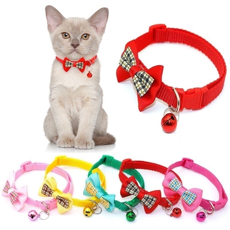 Hipidog Bowknot Cat Collar With Bells Necklace Buckle Adjustable Small