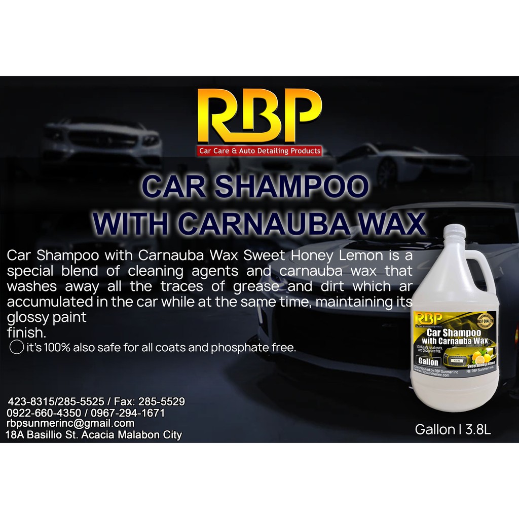 Car Shampoo with Carnauba Wax Sweet Honey Lemon (Gallon) Shopee