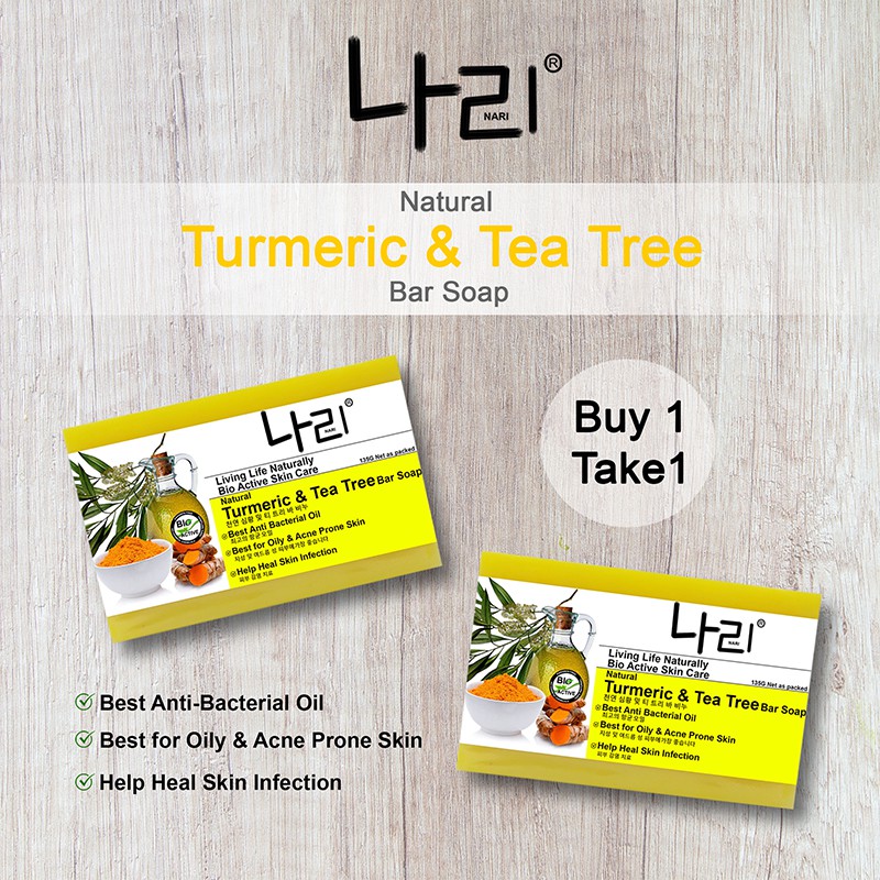 Nari Natural Turmeric & Tea Tree Bar Soap; (135 grams each); Buy 1 Take