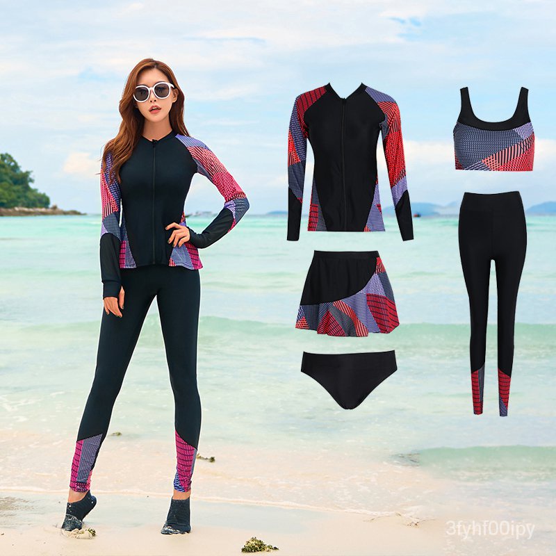 5pcs/set Women's Plus Size Long Sleeve Rash Guards Swim Tee & Leggings