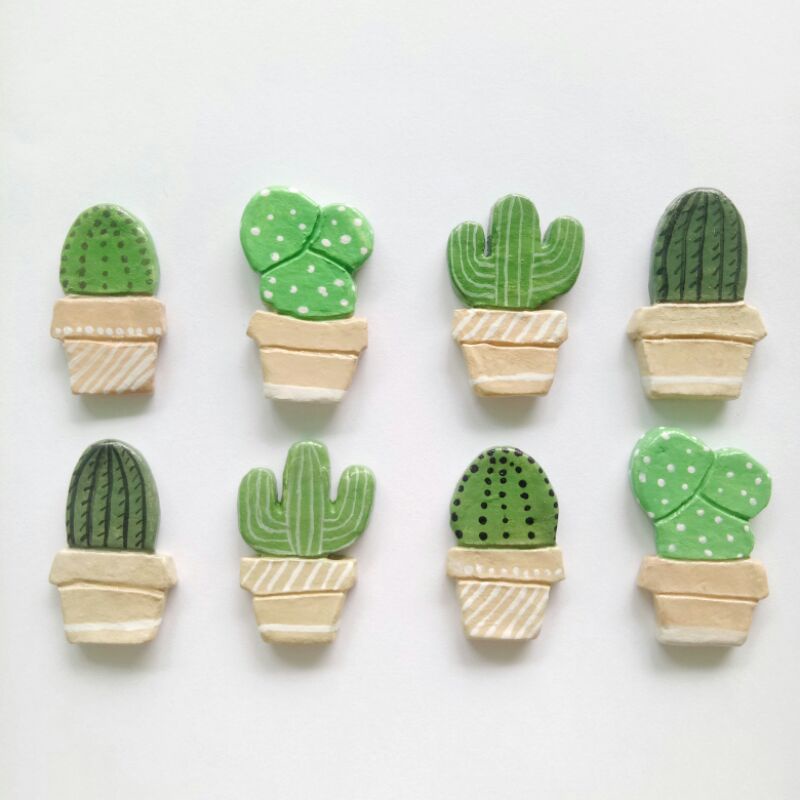 Cactus Handmade Air Dry Clay Pins with Glossy Finish Brooch