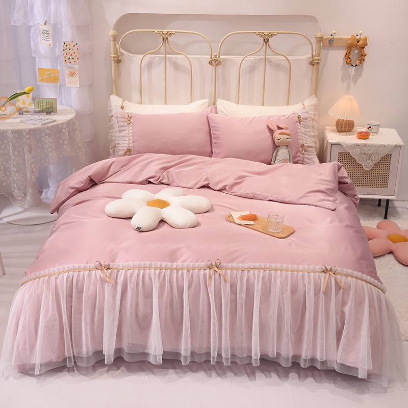 Luxury Princess Style Washed Ice Silk 3/4IN1 Bedsheet Set Quilt Cover