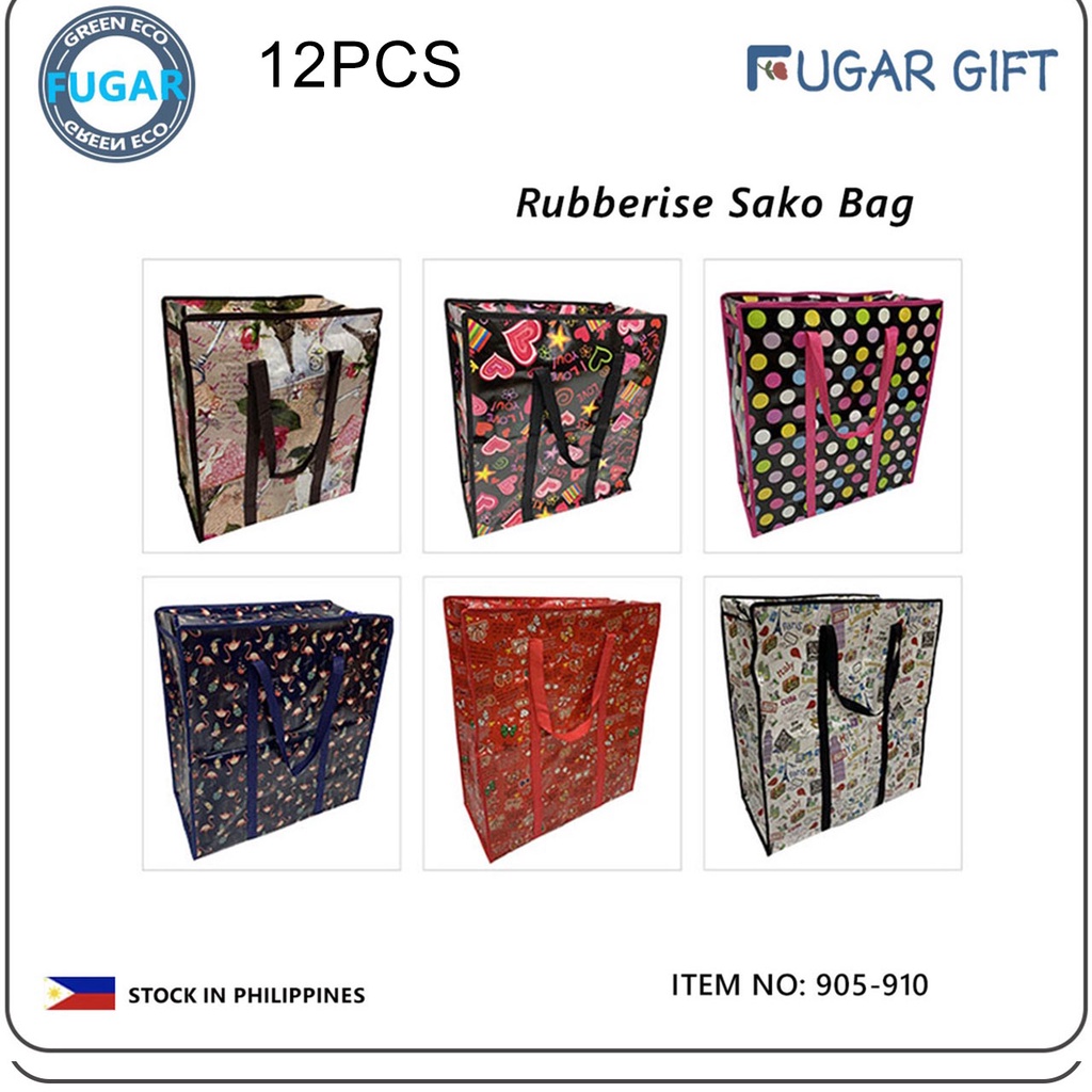 12pcs Rubberise Sako Bag Storage Eco Bag Luggage Bag Zipper Bag Shopping Bag Thick Quality
