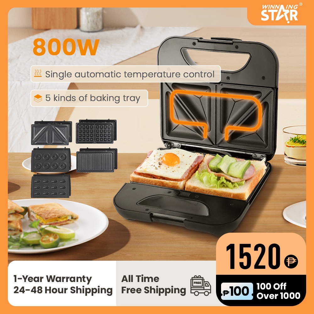 Winning Star 3in1 Sandwich Maker Waffle Iron Panini Press Grill