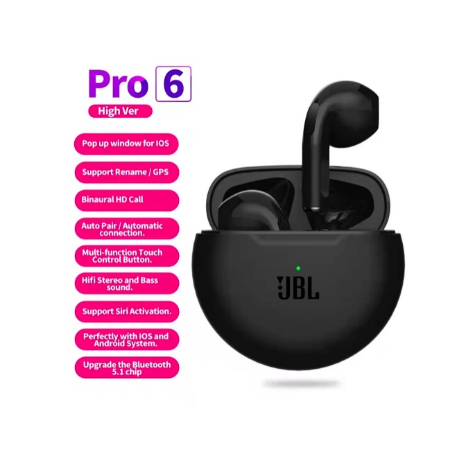 Pro 6 TWS Wireless Earphones Bluetooth Game Headsets Sport Waterproof