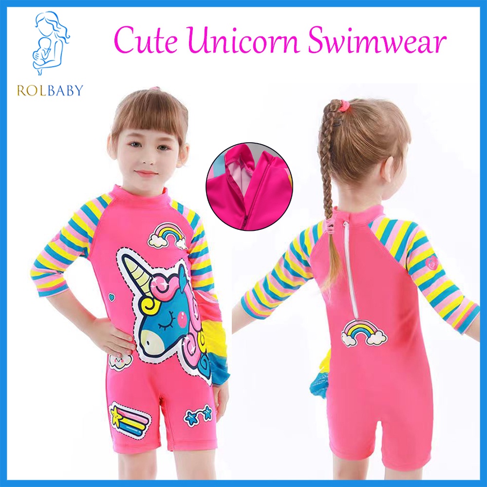 Rolbaby Kids One Piece Swimwear cute unicorn swimsuit for baby girl