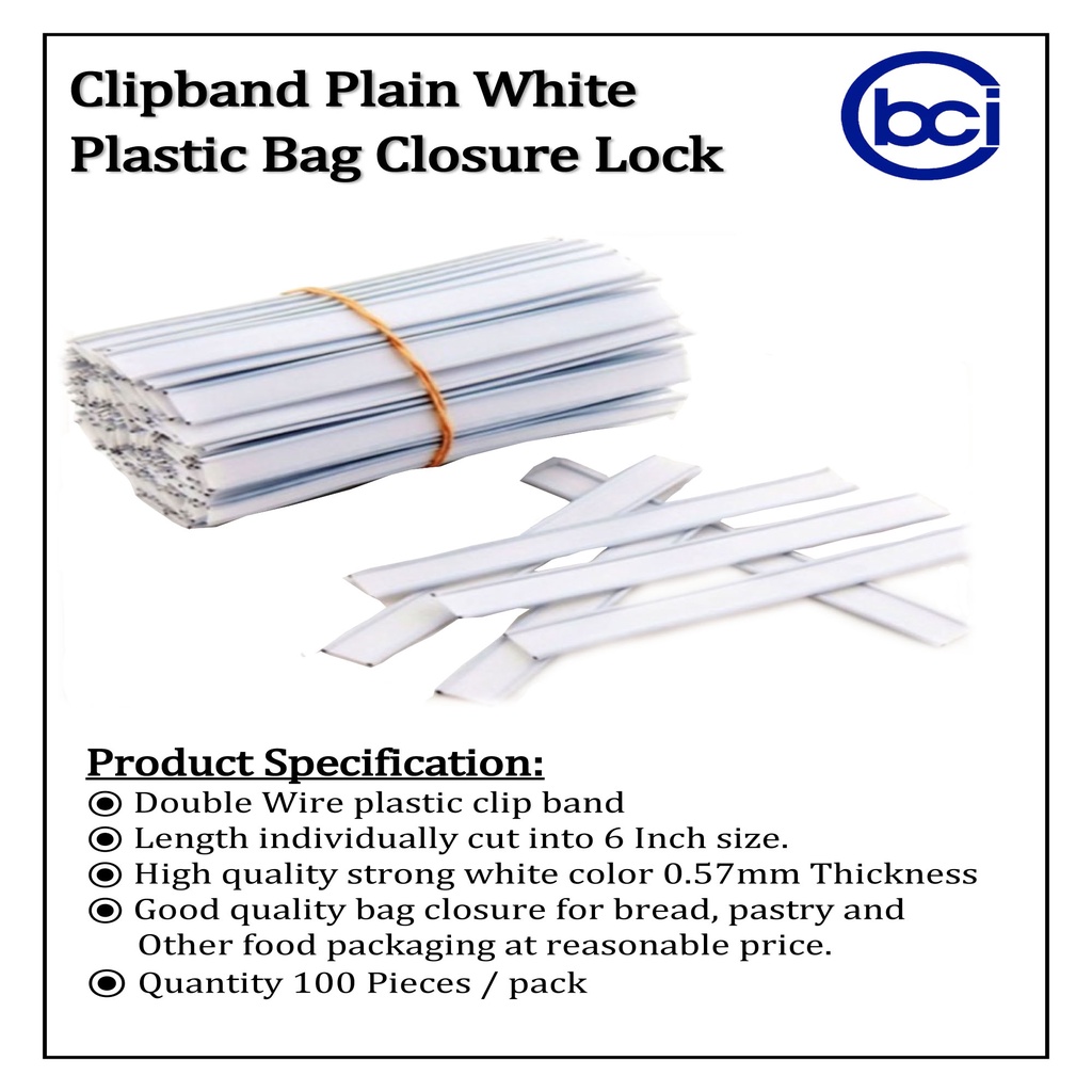 Clip Band Plain White Plastic Bread Clip/ Bag Closure Lock 100 Pcs/Pack