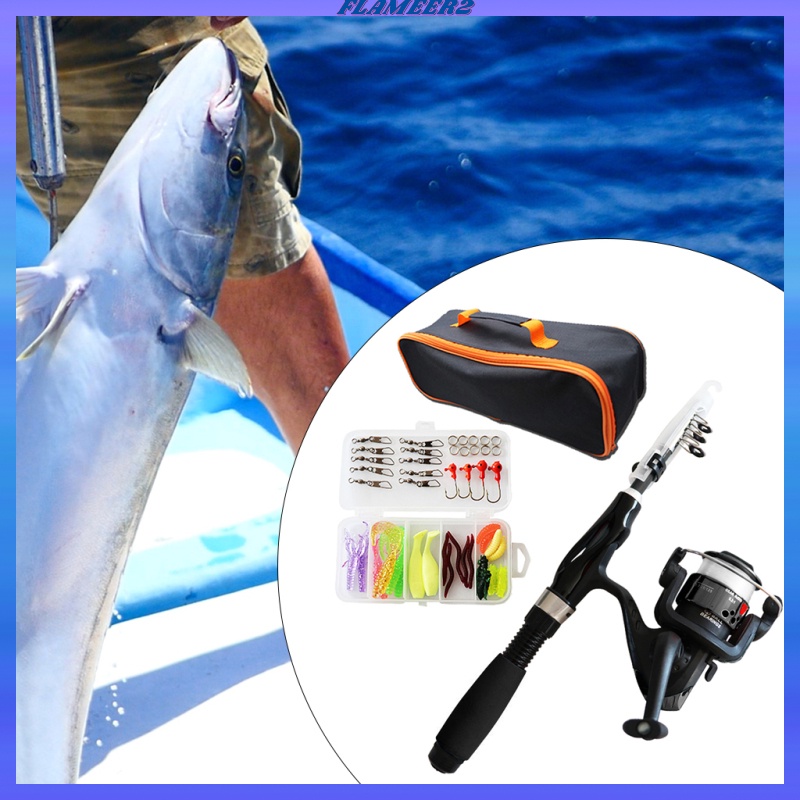 [FLAMEER2] Portable Kids Fishing Rod with Reel Set, Telescopic Child