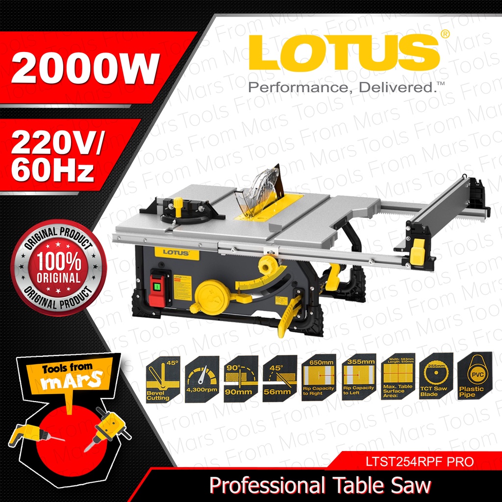 LOTUS Jobsite Portable Table Saw 2000W Heavy Duty Wood Table Saw Heavy Duty LTST254RPF PRO