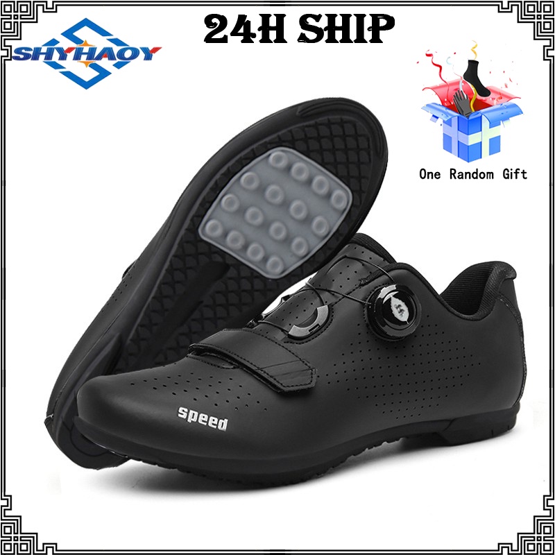 COD Black Cycling Shoes Non Cleats Men Roadbike Without Cleats Non Locking Bike Shoes Road Bike