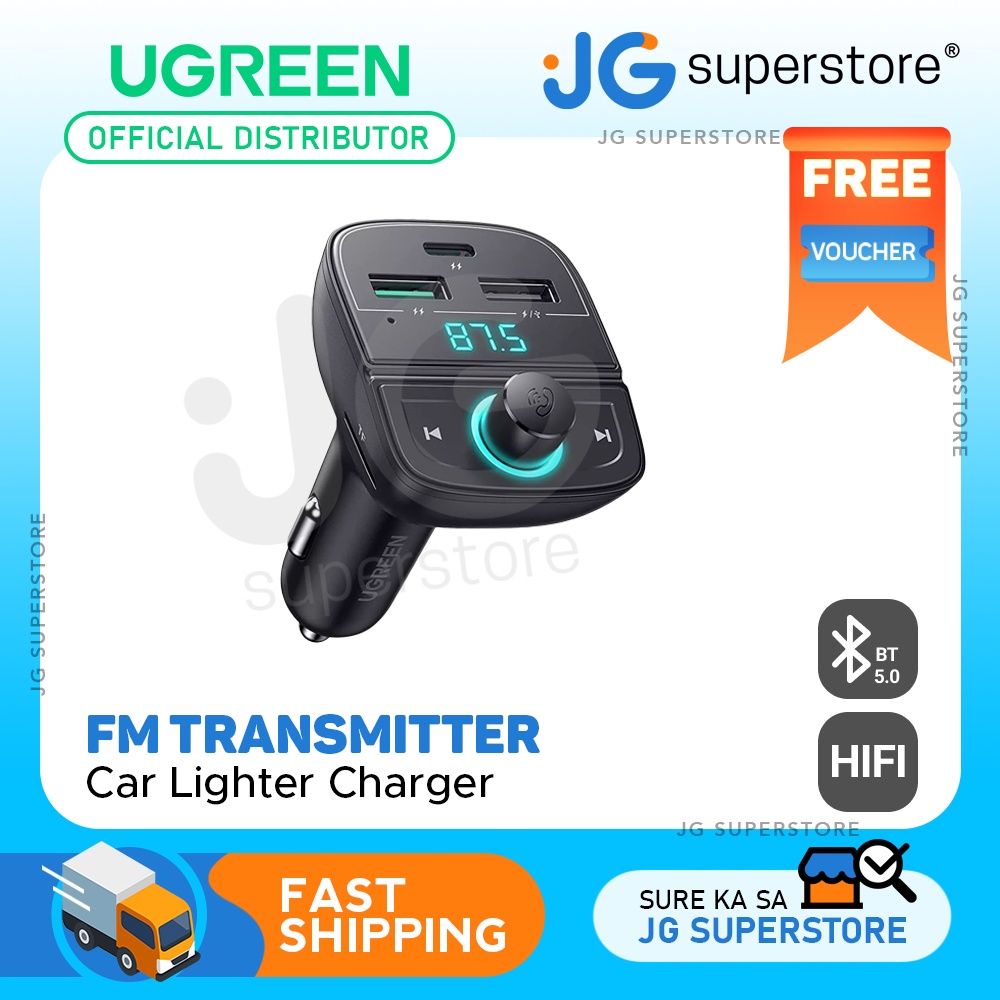 UGREEN Car Lighter FM Transmitter with Bluetooth Controls USBC & USBA