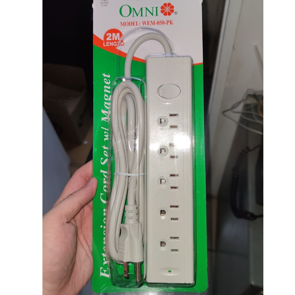 Omni 4Gang Flat Pin Outlet W/ Ground Extension Cord 2 Meters With