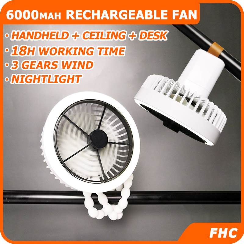 6000mah Rechargeable Fan Night Light Hanging Mini Ceiling Fan With