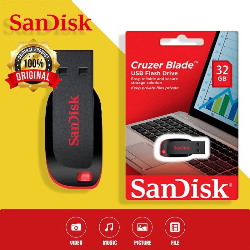 Sandisk Flash Drive Cruzer Blade CZ50 128GB 64GB 32GB USB 2.0 Flash Drive 64GB original laptop
