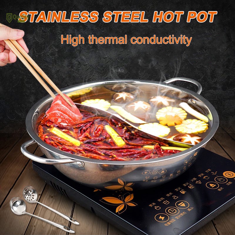 Hot Pot Stainless Steel Twin Divided 2 Handle Cooking Pot Cooking