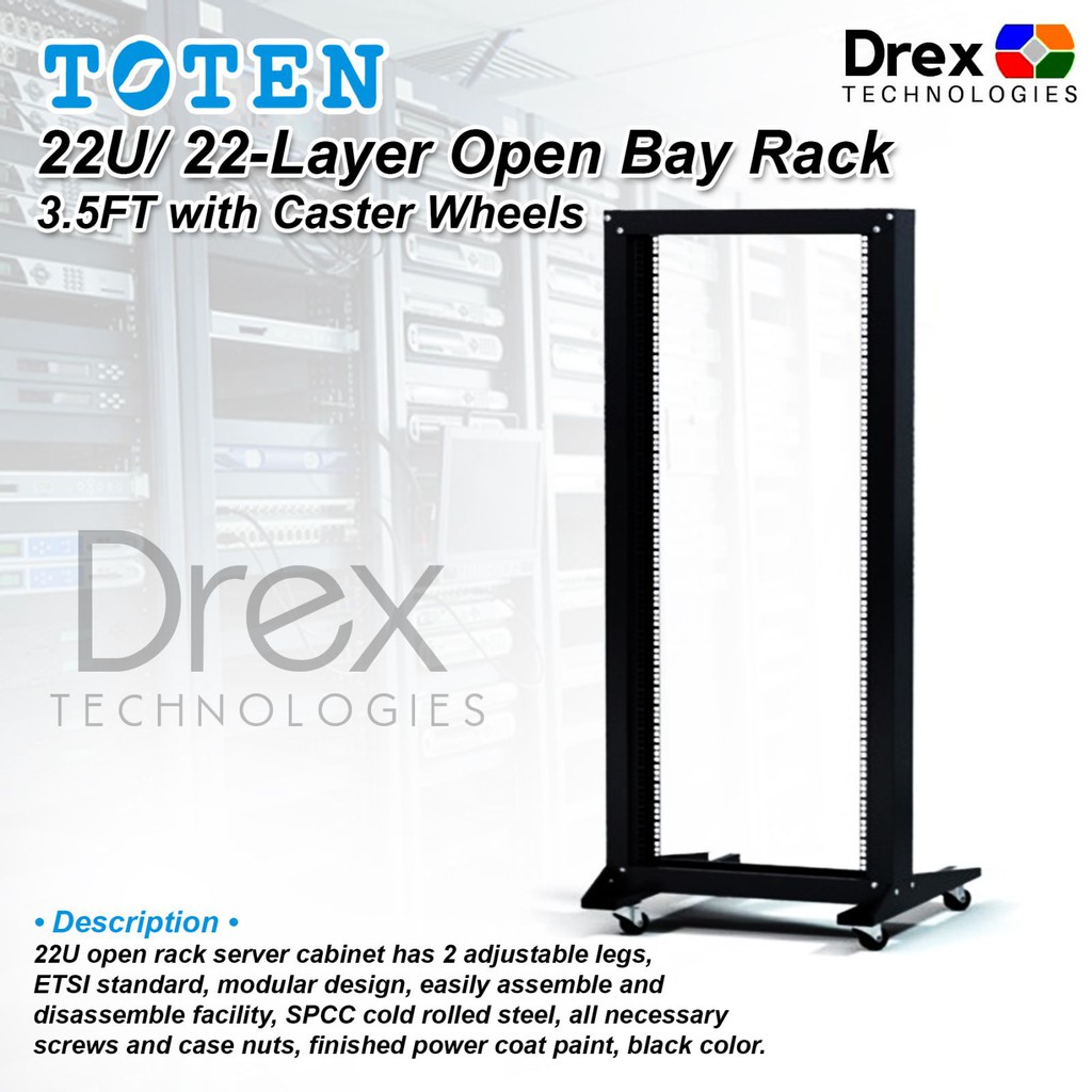 Toten 22U 22Layer Open Bay Rack 3.5ft With Caster Wheels (Disassemble