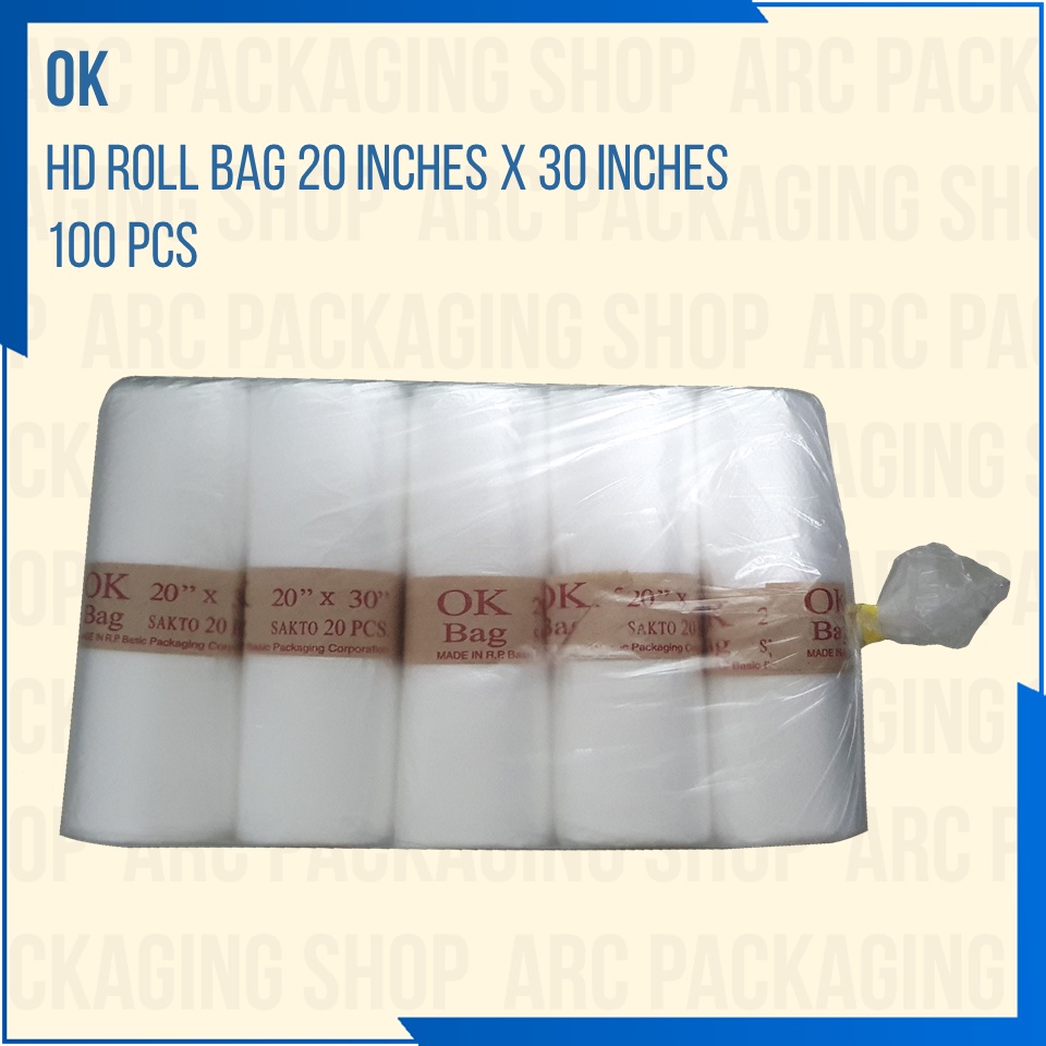OK 20x30 Laundry Plastic Bag MultiPurpose HD Roll Bag 5 Rolls (100
