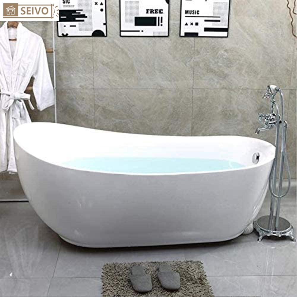 67 Inch Freestanding Acrylic Bathtub Modern Stand Alone Soaking Tub
