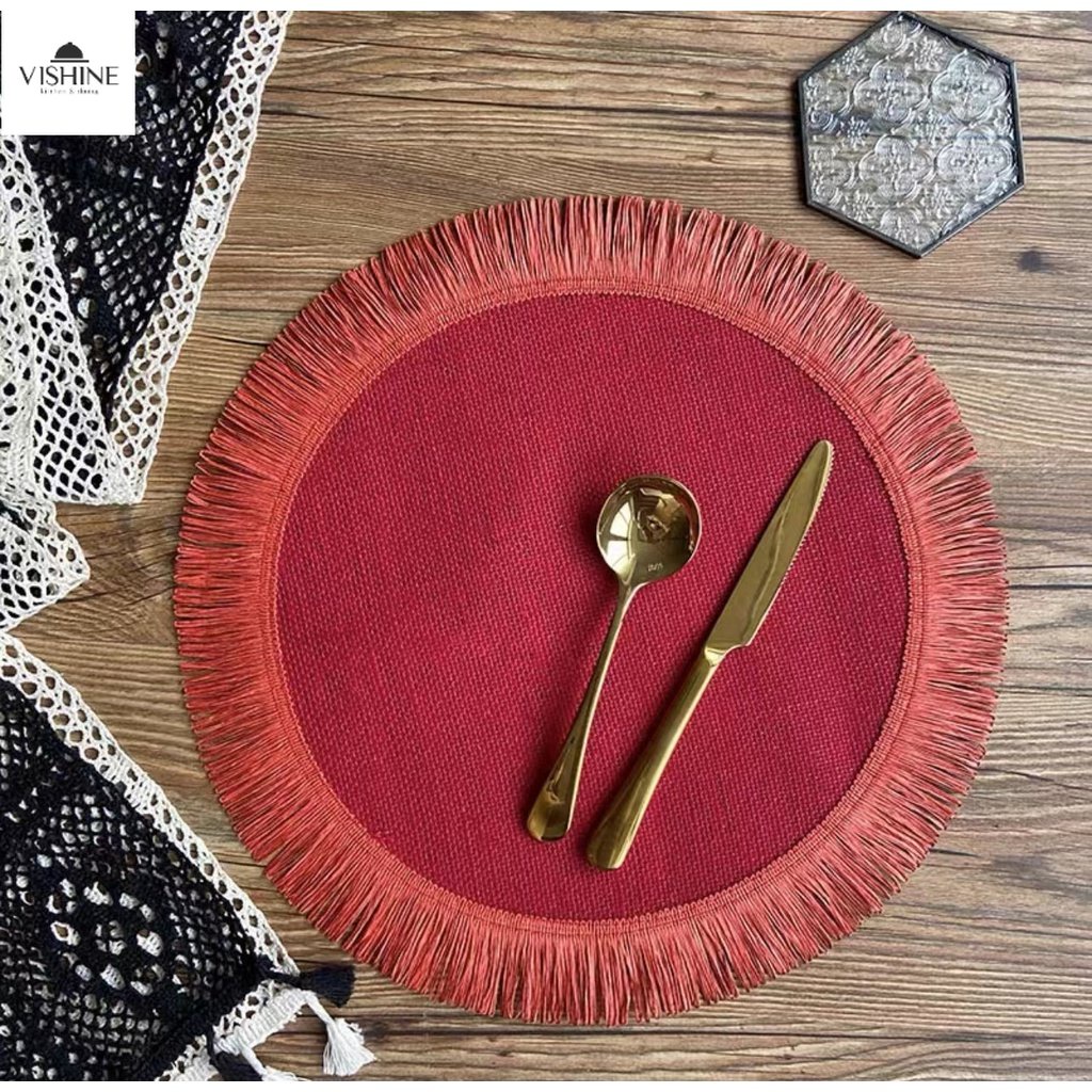 Nordic Style Tassel Jute Placemat Insulation Pad Coaster Vase Cushion