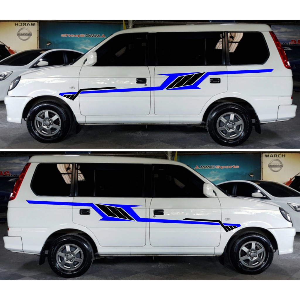 Mitsubishi Adventure Both Side Decals Design 3 Black and Blue Color Cut