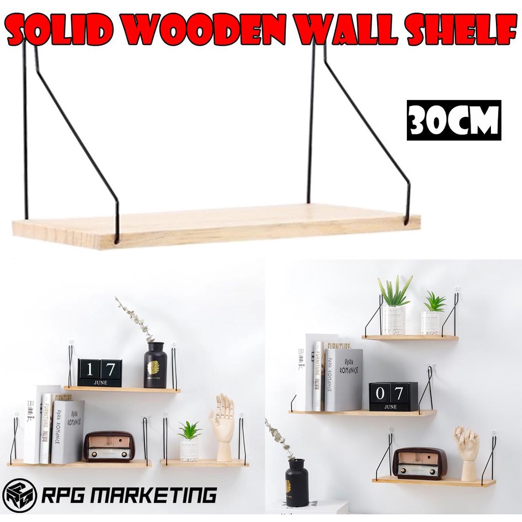 Solid Wooden Wall Shelf Iron Partition Board Bedroom TV Wall Hanging Storage Shelf RackInterior