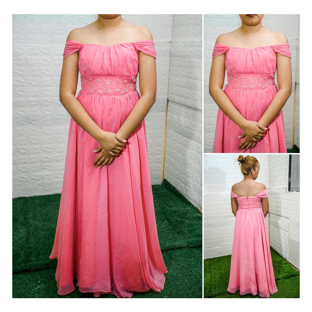 Pomelo Pink Long Gown Chiffon Flowy Fabric Fits Small to Medium