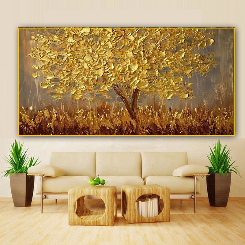 Wallpaper Gold Tree Oil Painting On Canvas Large Palette 3D Paintings
