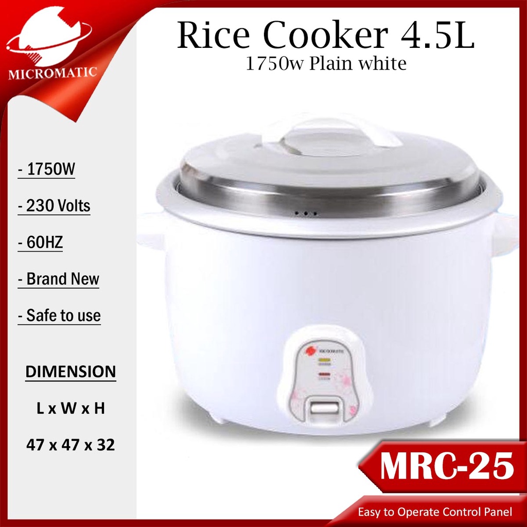 Micromatic MRC25 4.5Liters Capacity 25 Cups Heavy Duty Rice Cooker
