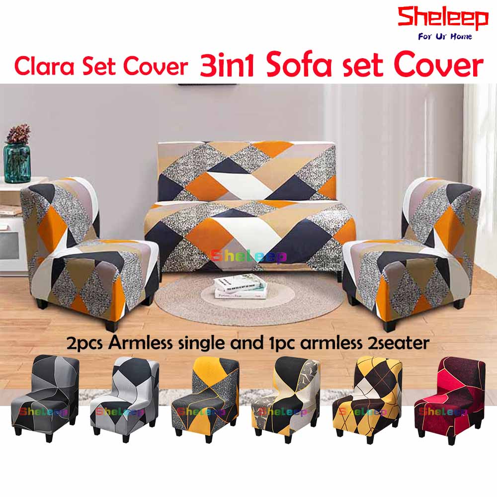 Sheleep (3pcs) Armless Sofa Cover Set Clara Sofa Set Cover Armless Sofa