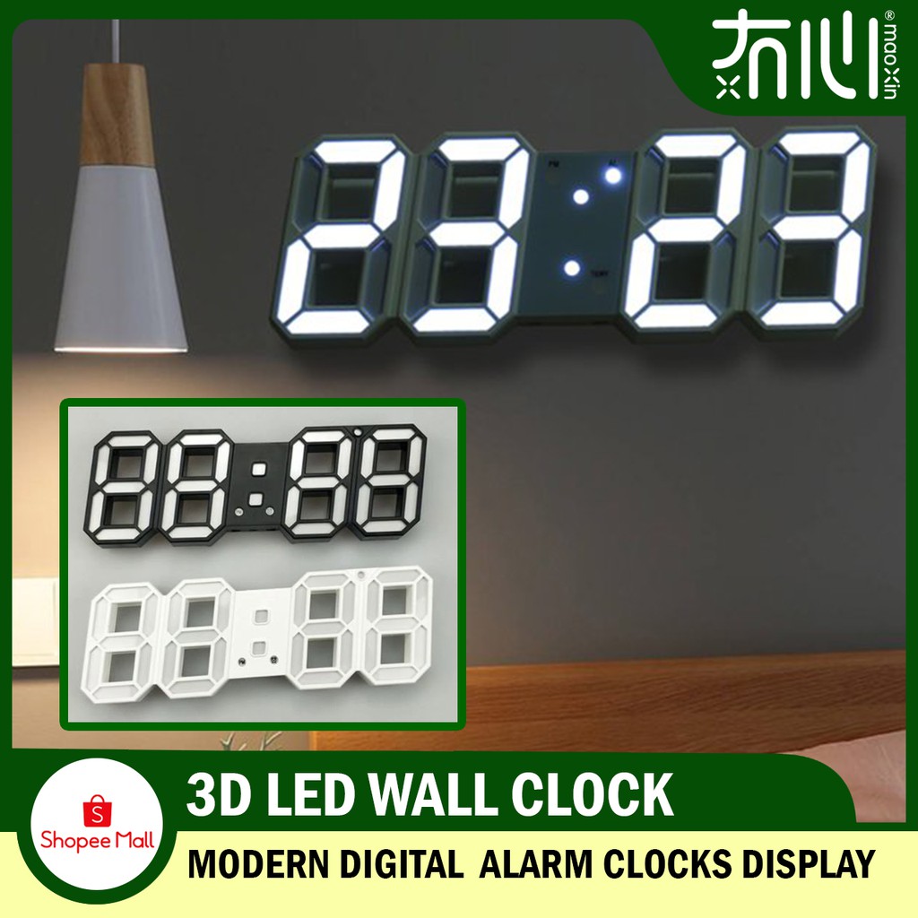 MX MALL 3D LED Wall Clock Modern Digital Alarm Clocks Display Home