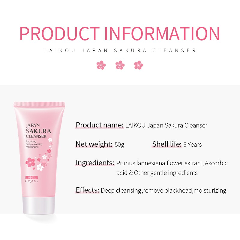 LAIKOU Japan Sakura Face Cleanser Sakura Cream Face Serum Brightening Whitening Cherry Blossom