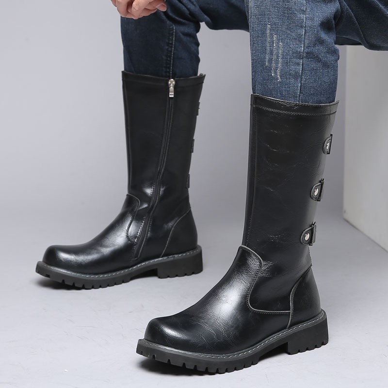 Martin Boots Men's Korean Trendy Boots Long Leather Boots Tall Men's