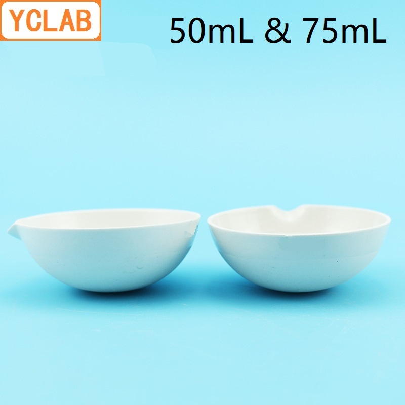 YCLAB 50mL & 75mL Ceramic Evaporating Dish Round Bottom with Spout