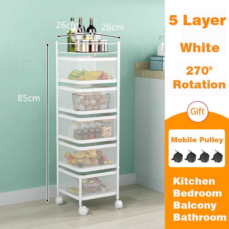 Trolley Steel Kitchen Rotating Rack Vegetable Spice Shelf Storage