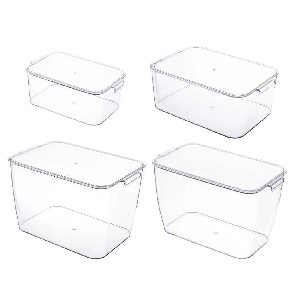 LOCAUPIN 4in1 Plastic Transparent Storage Box with Lid Pantry Wardrobe