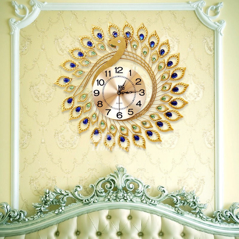 Metal Golden Peacock Wall Clock Beauty Luxury Stylish Peacock Clock