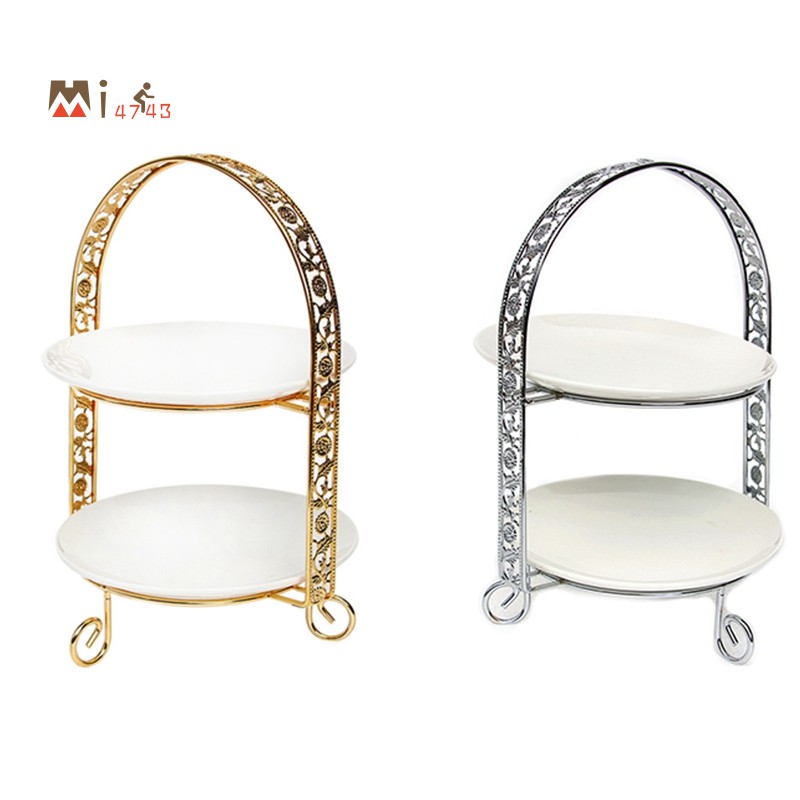 Metal Cake Stand DoubleLayer ArchShaped Golden Fruit Dessert Rack