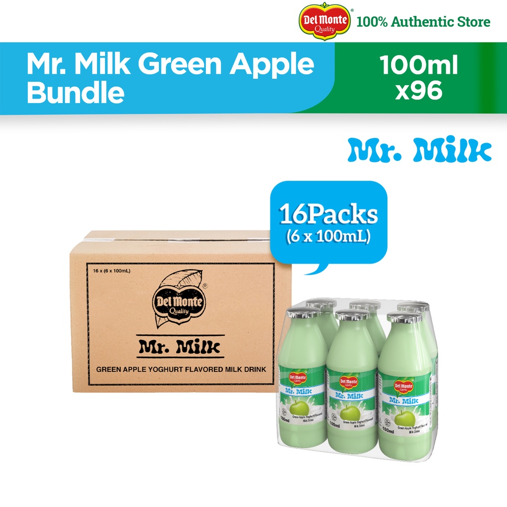 Del Monte Mr. Milk Green Apple Yoghurt Flavored Milk Drink 100mL x 6