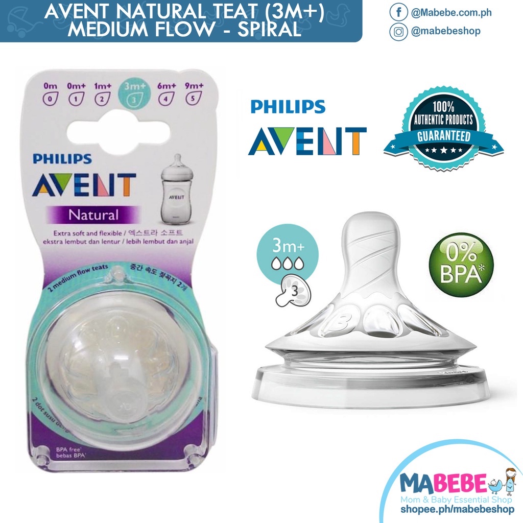 Bottlefeeding Philips Avent Natural Nipples/Teats Medium Flow 2pcs