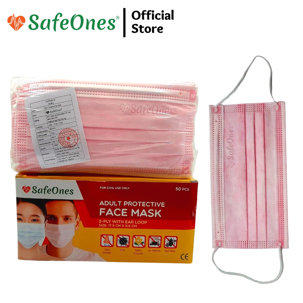 SafeOnes Medical 3ply Protective Face Mask PH FDA Approved Box 50s