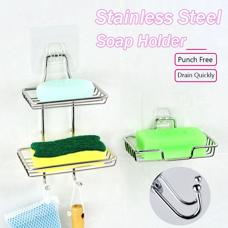 Soap Rack Wall Mounted Soap Holder Stainless Steel Soap Sponge Dish