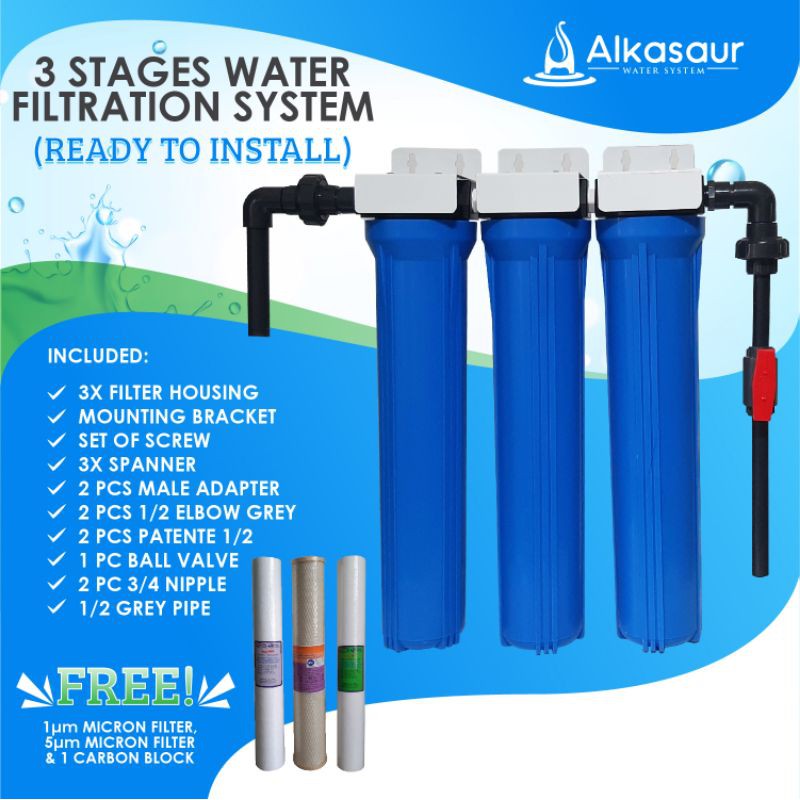 3 Stages 20" Water Filtration Set with Free 3pcs Filters Ready to