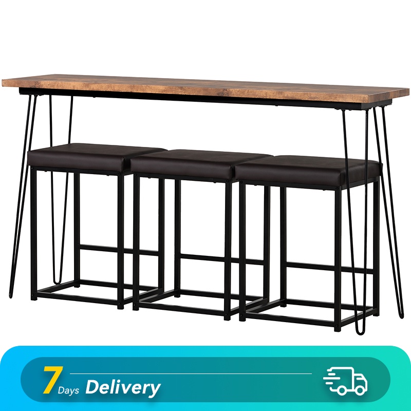 TOPMAX Updated 4 Pieces Counter Height Extra Long Dining Table Set with 3 PU Stools Bar Kitchen