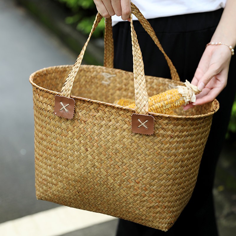 home lifeKens Oval Grass Basket Japanese woven vegetable baskets to