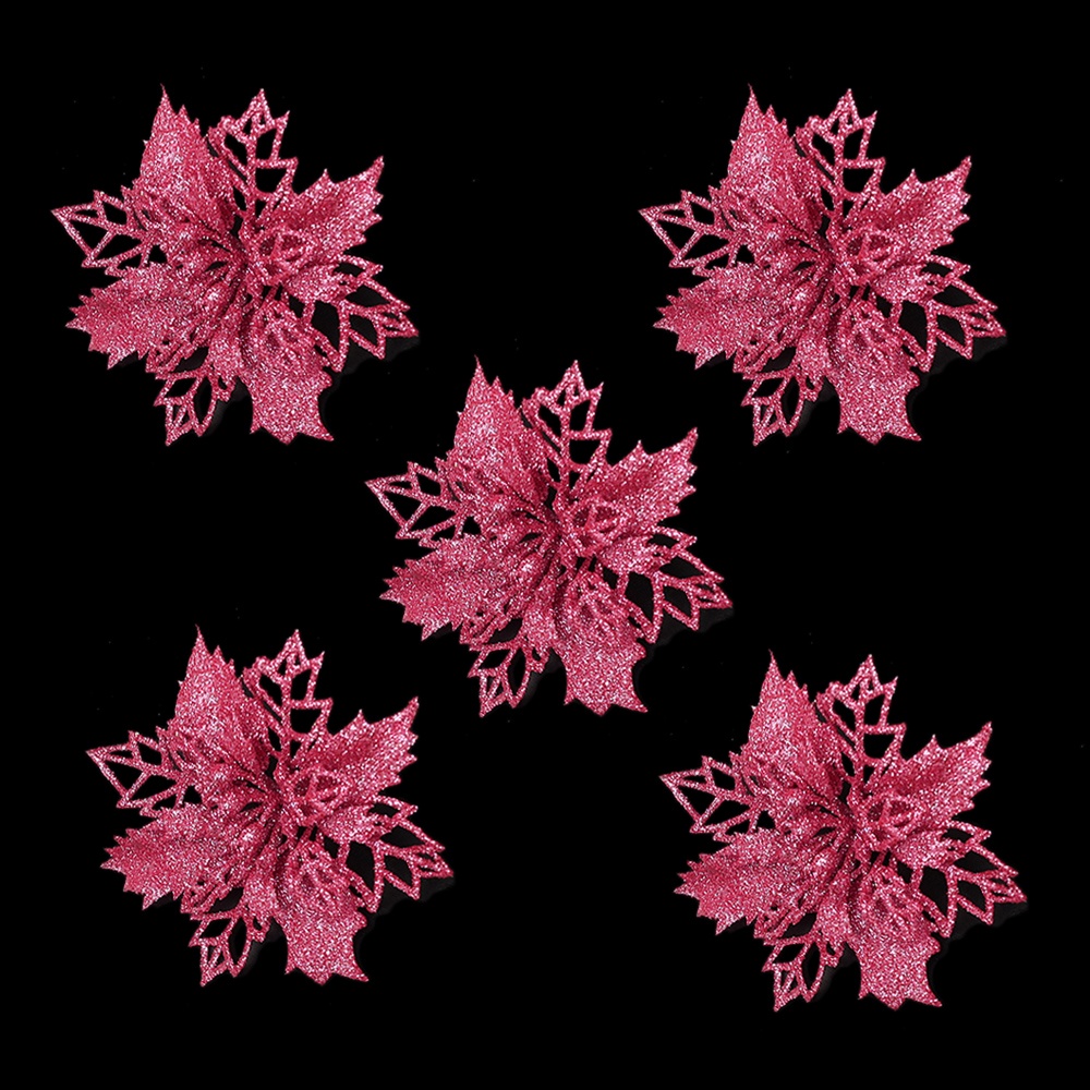 2024 New Year Big Flower Head / 5Pcs Artificial Glitter Silk Flower Christmas Tree Ornament