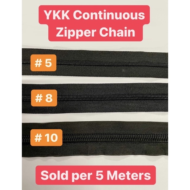 YKK Continuous Zipper Chain Black 5 8 10 (Sold by 5 Meters) Shopee