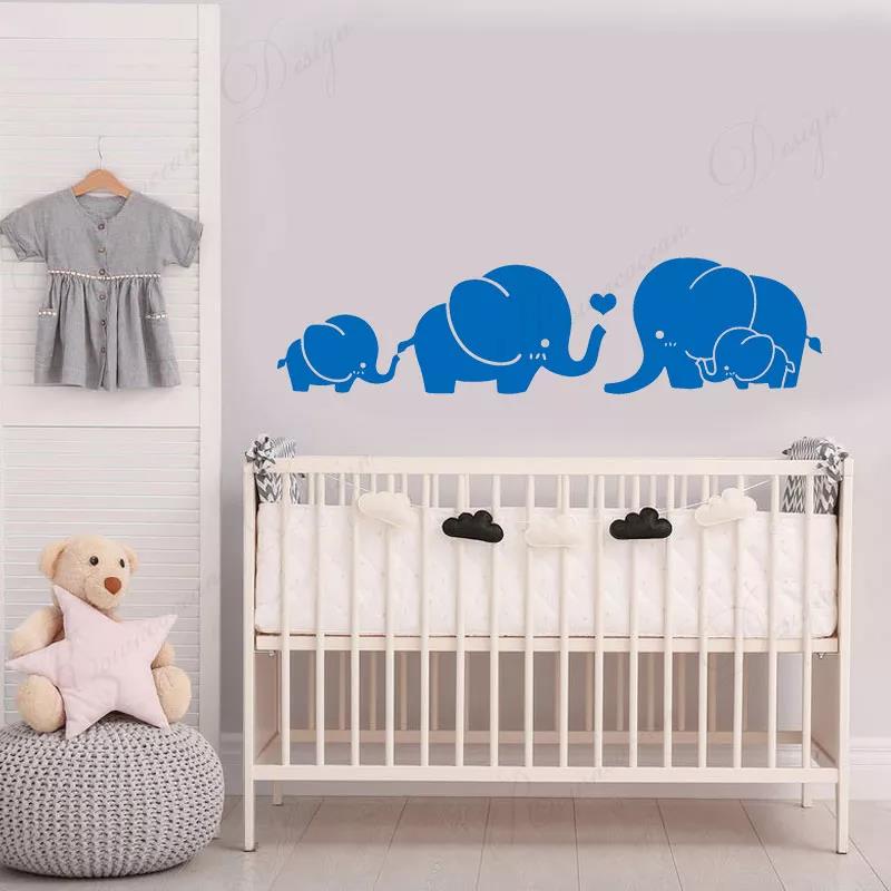 Elephant Family Group Wall Sticker Vinyl Cartoon Home Decor For Kids